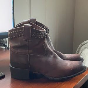 Brown leather Frye Studded Booties